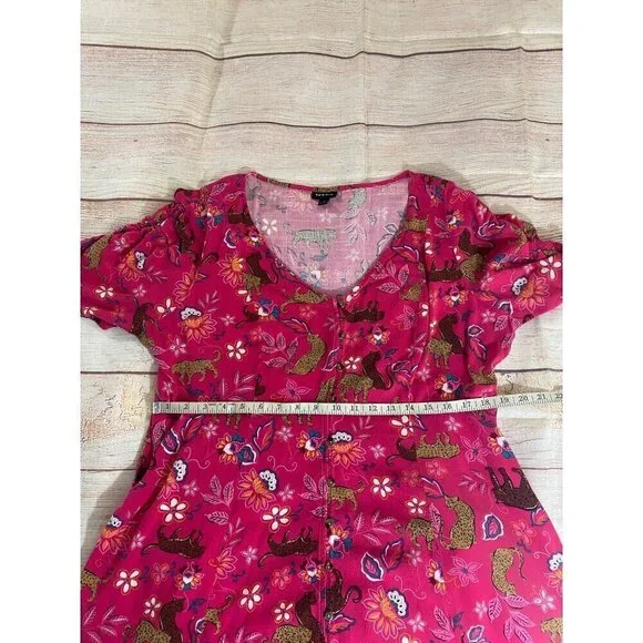 Torrid Women's Midi Button Front Rayon Slub Pink Dress - 1XL - Picture 11 of 15